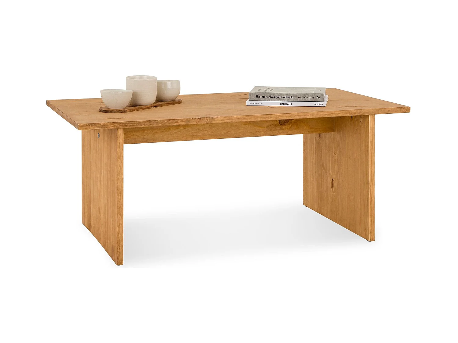 Table basse SALTO rectangulaire pour salon en bois massif finition laquée, 110x45 cm, élégante et minimaliste, pieds en bois
