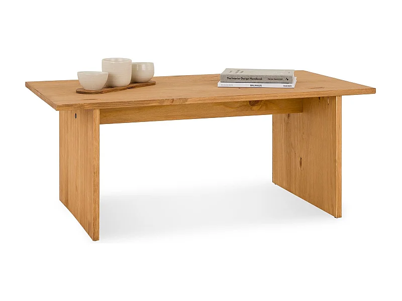 Table basse SALTO rectangulaire pour salon en bois massif finition laquée, 110x45 cm, élégante et minimaliste, pieds en bois