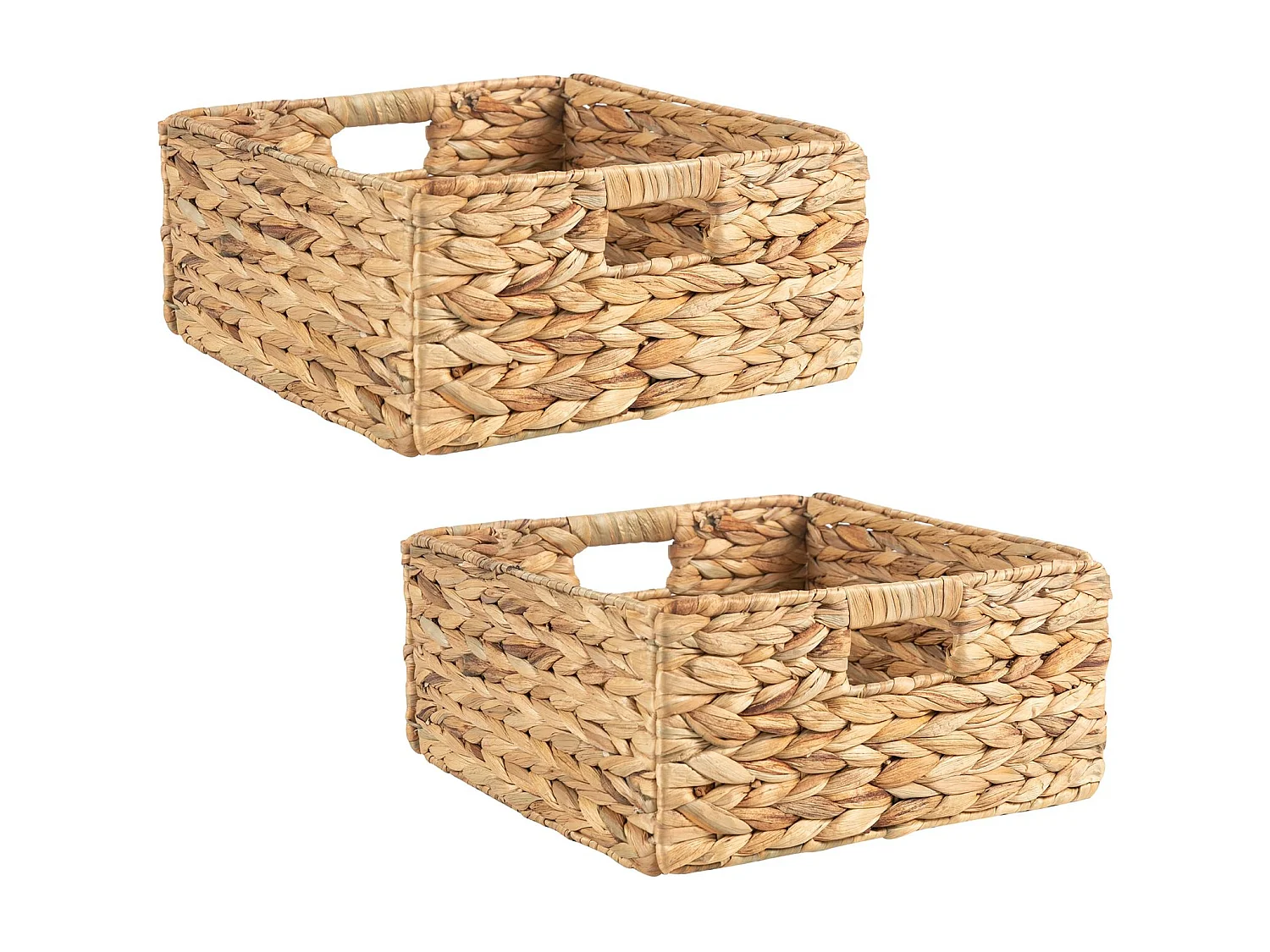 Lot de 2 paniers LANZI en jacinthe d'eau, boîtes de rangement en fibre naturelle, coloris naturel