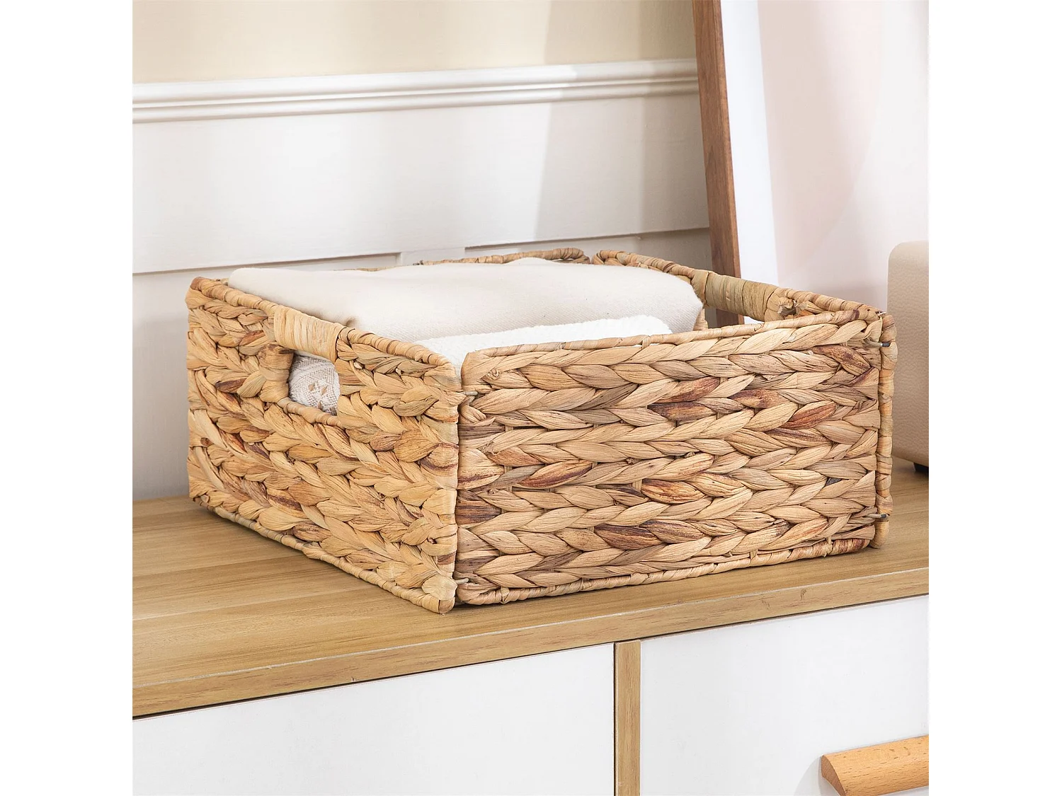 Lot de 2 paniers LANZI en jacinthe d'eau, boîtes de rangement en fibre naturelle, coloris naturel