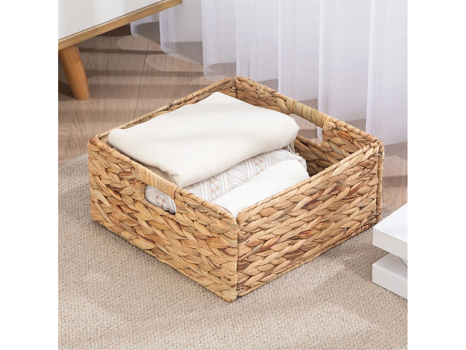 Lot de 2 paniers LANZI en jacinthe d'eau, boîtes de rangement en fibre naturelle, coloris naturel