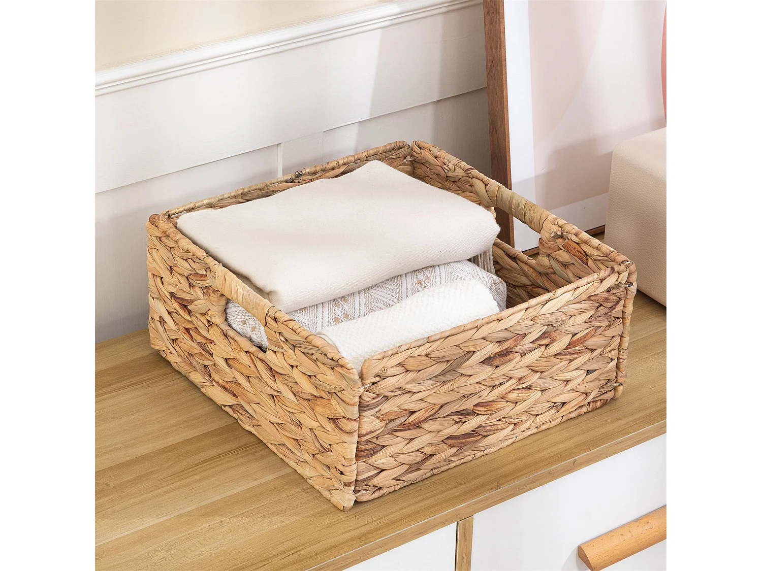 Lot de 2 paniers LANZI en jacinthe d'eau, boîtes de rangement en fibre naturelle, coloris naturel