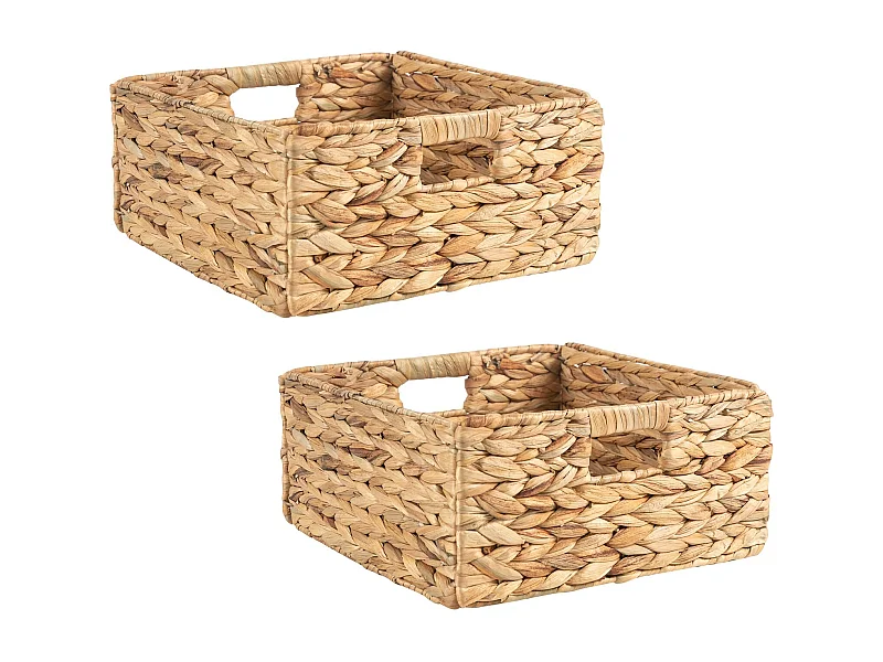 Lot de 2 paniers LANZI en jacinthe d'eau, boîtes de rangement en fibre naturelle, coloris naturel