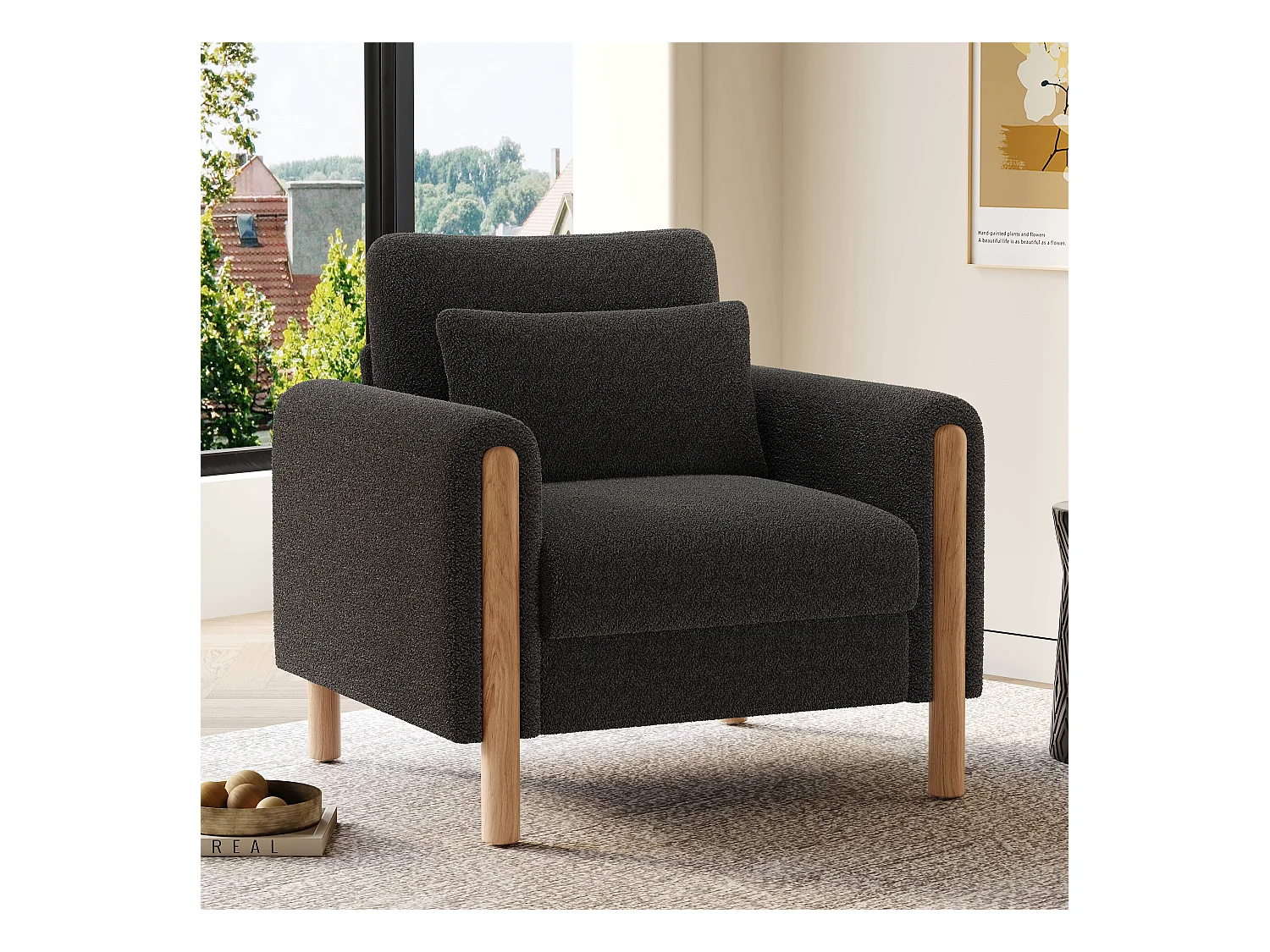 Fauteuil moderne avec coussin épais - 87 x 83 x 88.5 cm - fauteuil simple - velours - gris