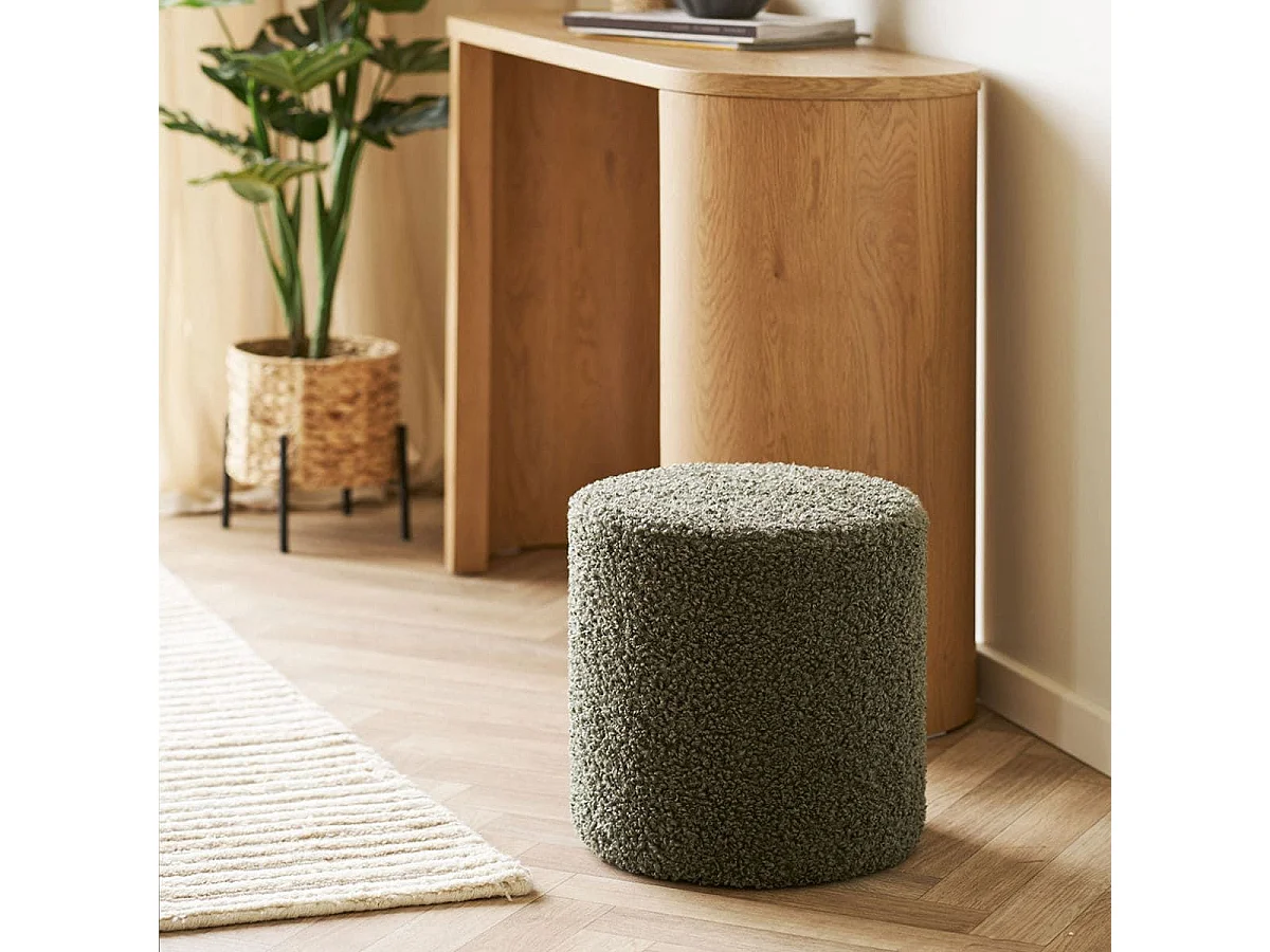 Pouf Rond Ø34cm en Tissu Bouclé Coloris vert - BUBBEL