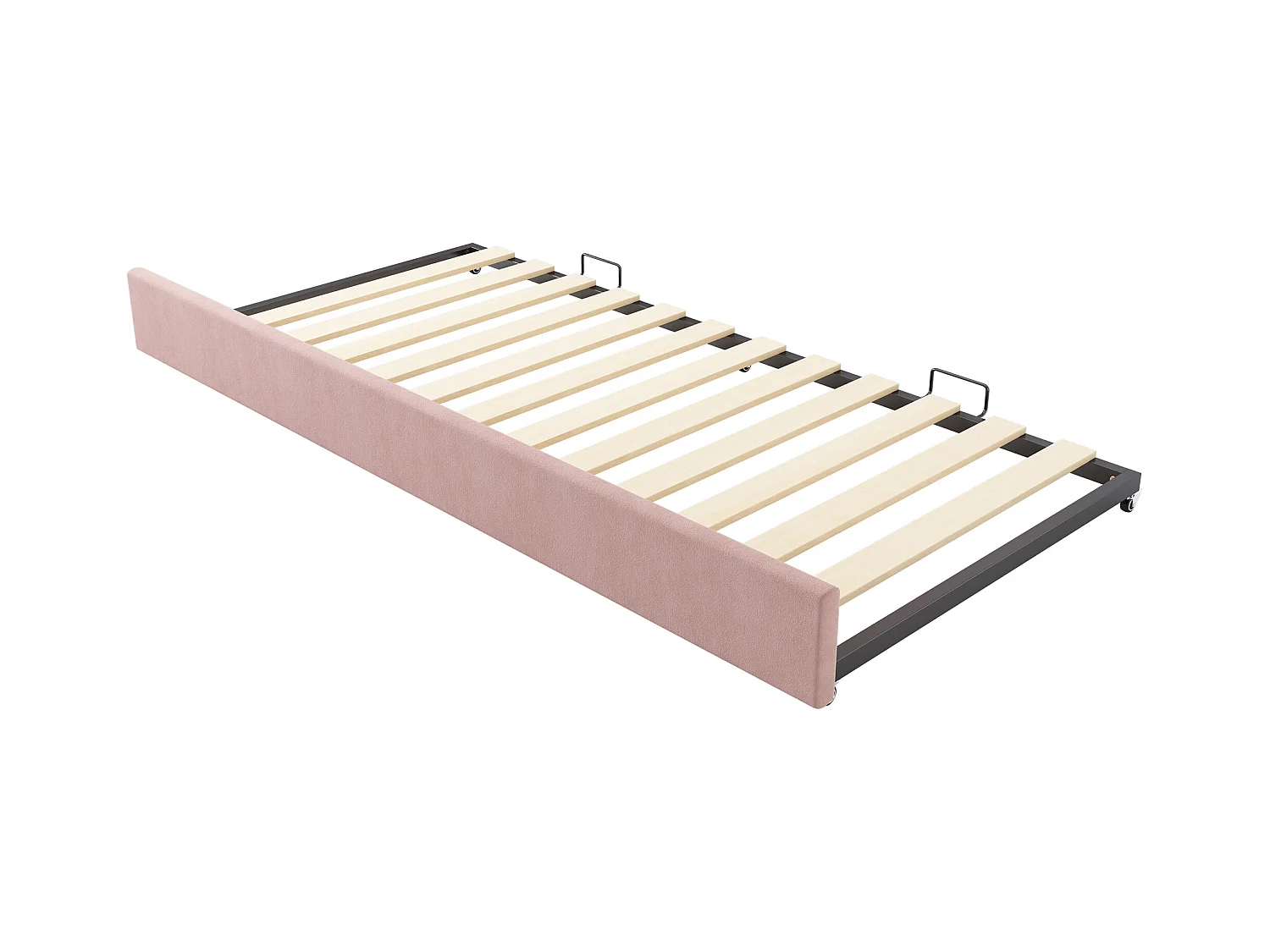 Lit banquette 90x190 cm avec lit gigogne et sommier à lattes, velours rose - sans matelas