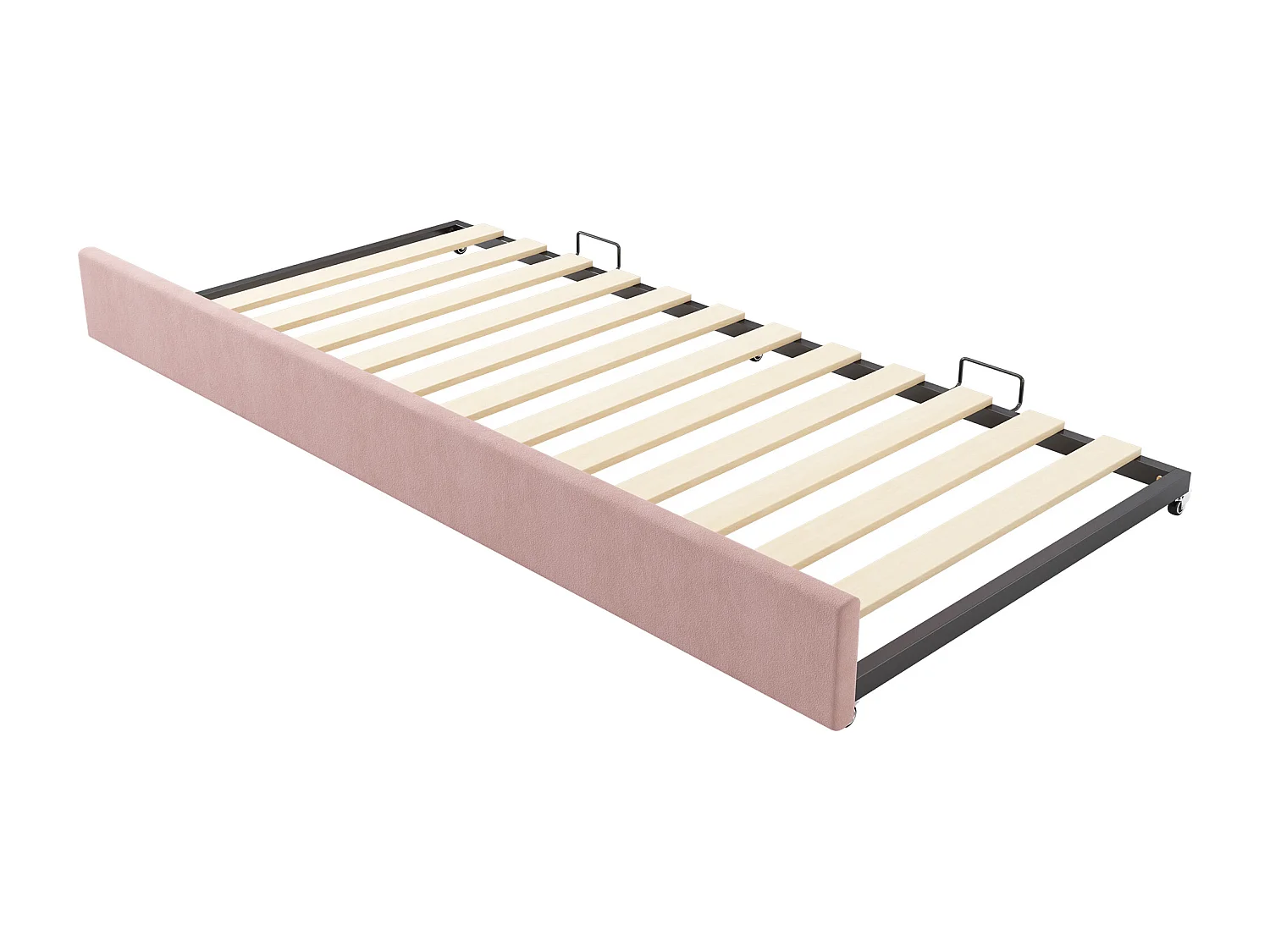 Slaapbank 90x190 cm met onderschuifbed en lattenbodem, fluweel roze - zonder matras