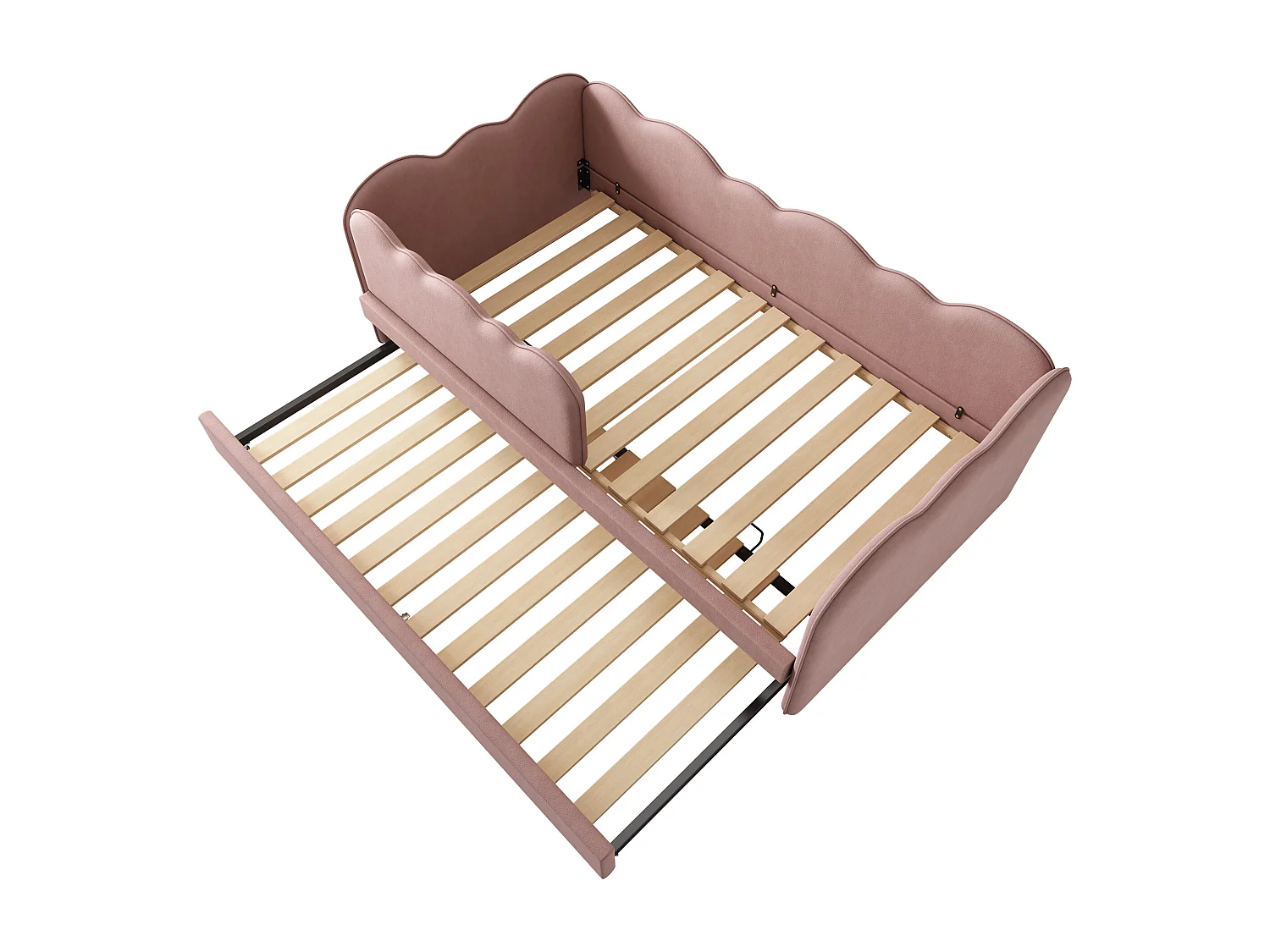 Slaapbank 90x190 cm met onderschuifbed en lattenbodem, fluweel roze - zonder matras