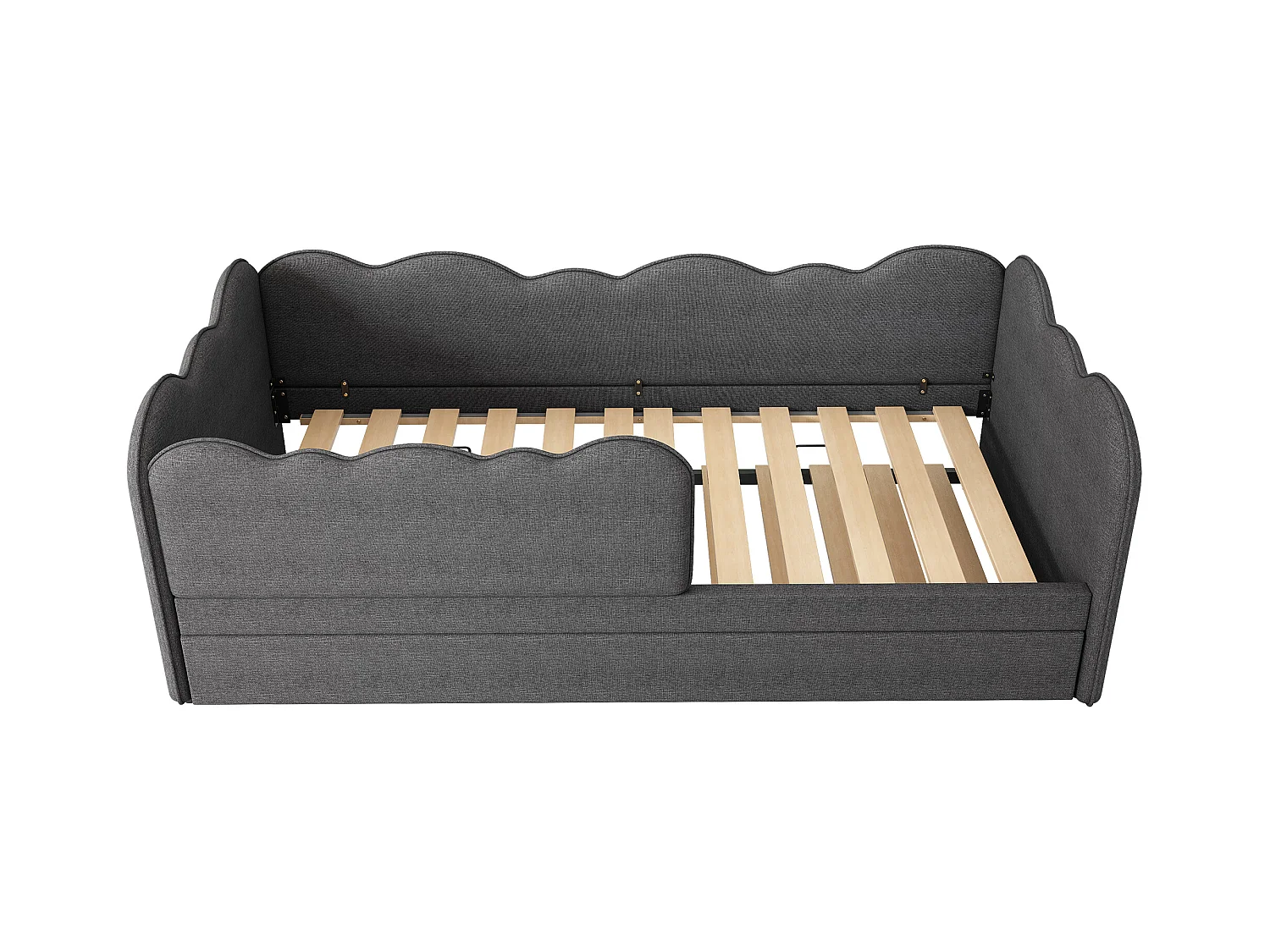 Lit banquette 90x190 cm avec lit gigogne et sommier à lattes, lin gris - sans matelas