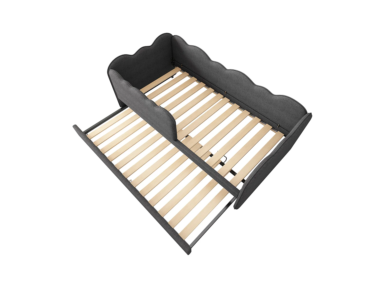 Lit banquette 90x190 cm avec lit gigogne et sommier à lattes, lin gris - sans matelas