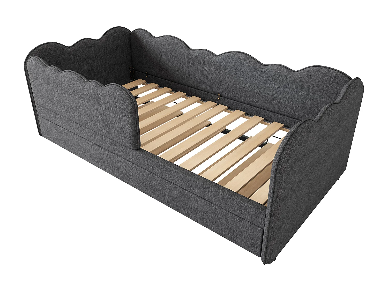 Lit banquette 90x190 cm avec lit gigogne et sommier à lattes, lin gris - sans matelas