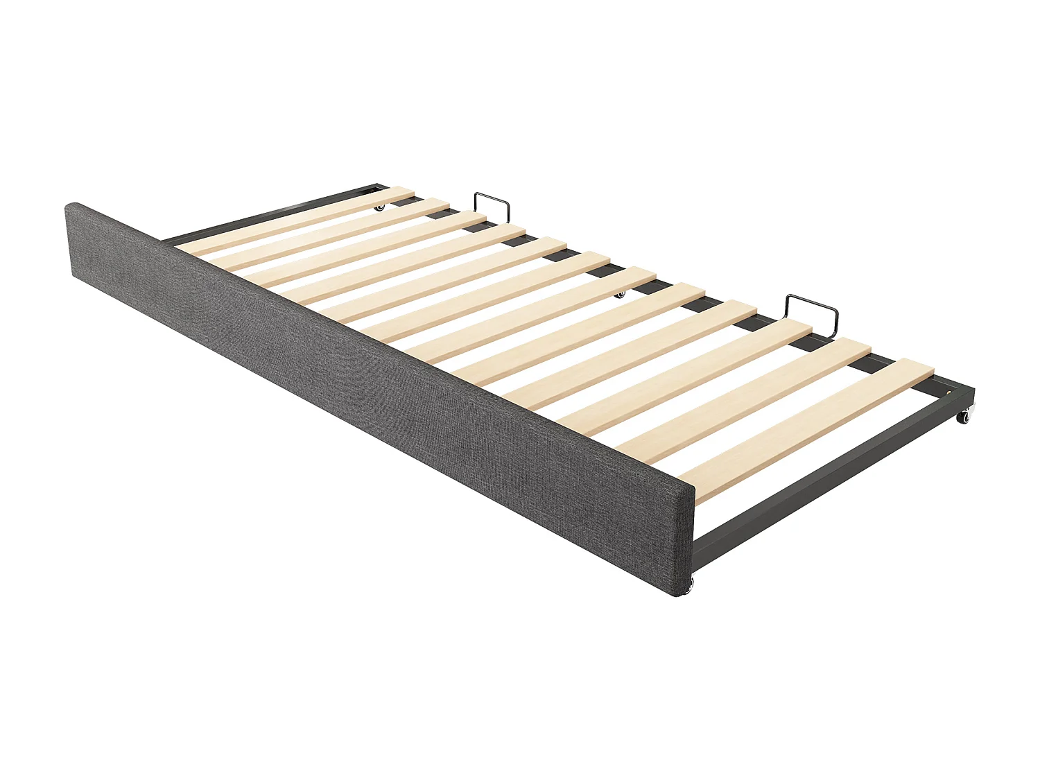 Lit banquette 90x190 cm avec lit gigogne et sommier à lattes, lin gris - sans matelas