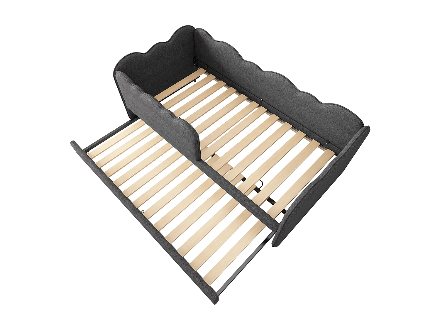 Lit banquette 90x190 cm avec lit gigogne et sommier à lattes, lin gris - sans matelas