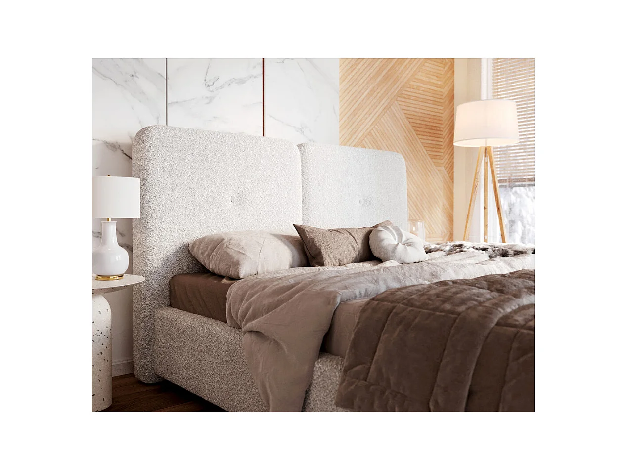 Lit Coffre Bedretto 180 x 200 cm - Tissu bouclette - avec sommier à lattes relevable Blanc