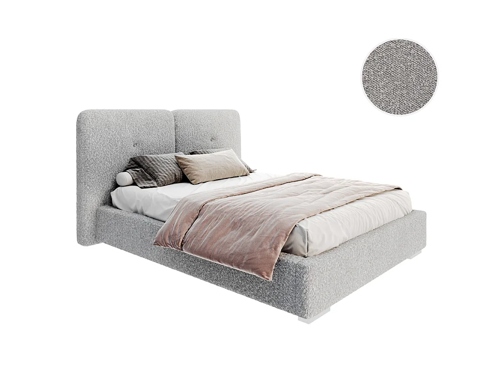 Lit Coffre Bedretto 160 x 200 cm - Tissu bouclette - avec sommier à lattes relevable Gris clair