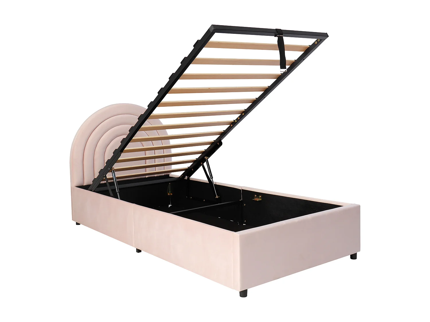 Kinderbed met opbergruimte 90x200 cm met lattenbodem en hoofdbord, roze fluweel - zonder matras