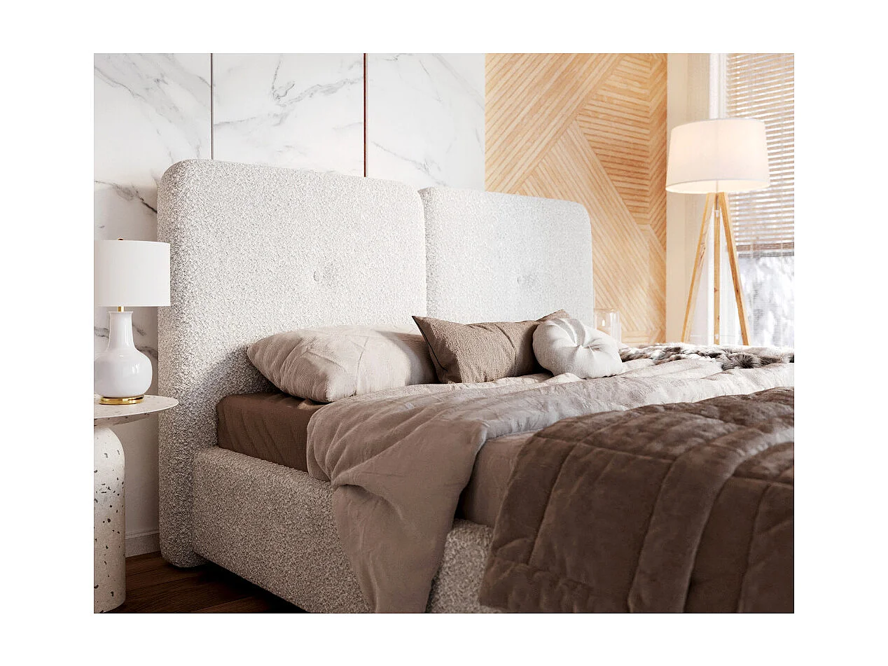 Lit Coffre Bedretto 160 x 200 cm - Tissu bouclette - avec sommier à lattes relevable Blanc