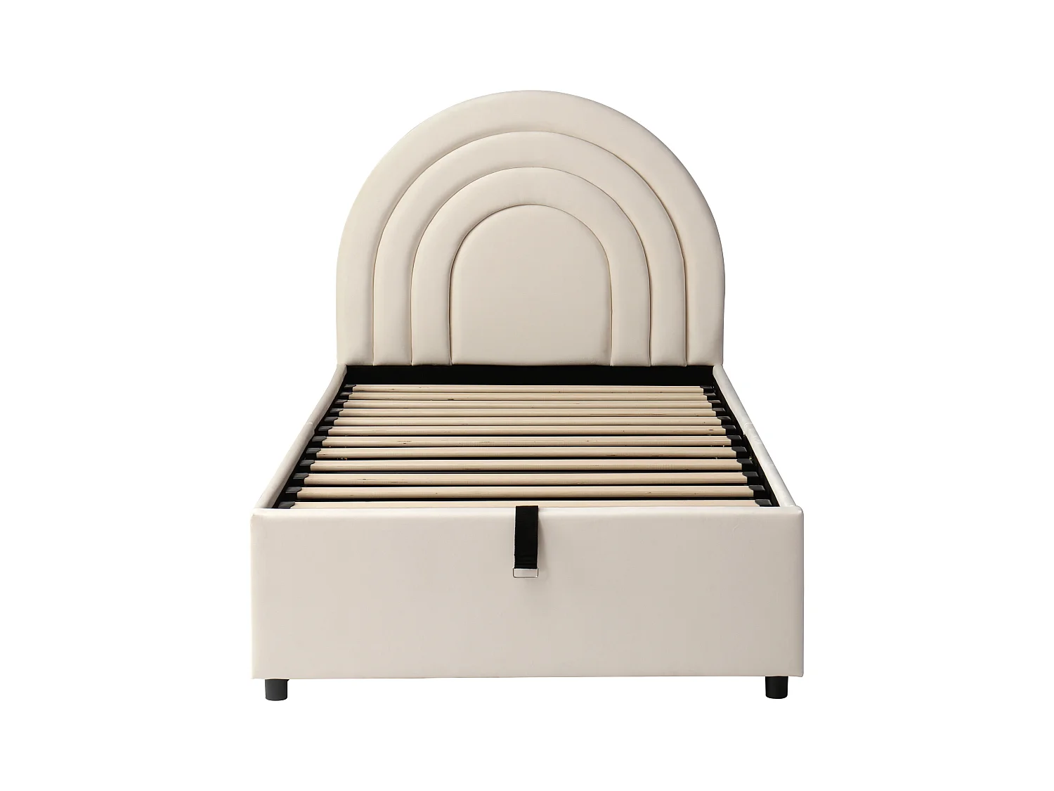 Lit coffre enfant 90x200 cm avec sommier à lattes et tête de lit, velours beige - sans matelas