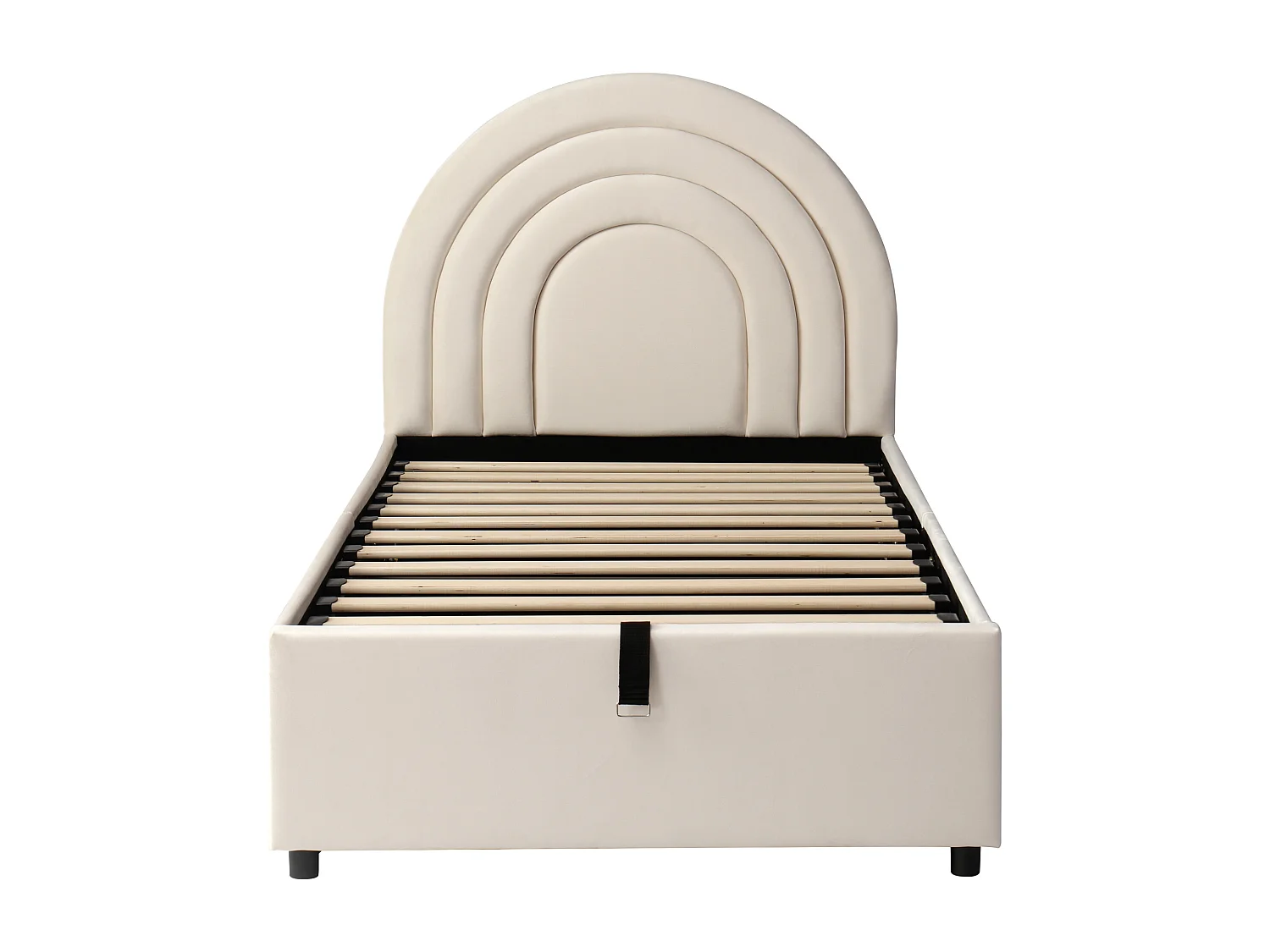 Kinderbed met opbergruimte 90x200 cm met lattenbodem en hoofdbord, beige fluweel - zonder matras