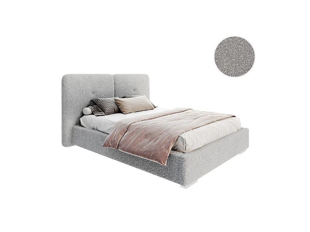 Lit Coffre Bedretto 140 x 190 cm - Tissu bouclette - avec sommier à lattes relevable Gris clair