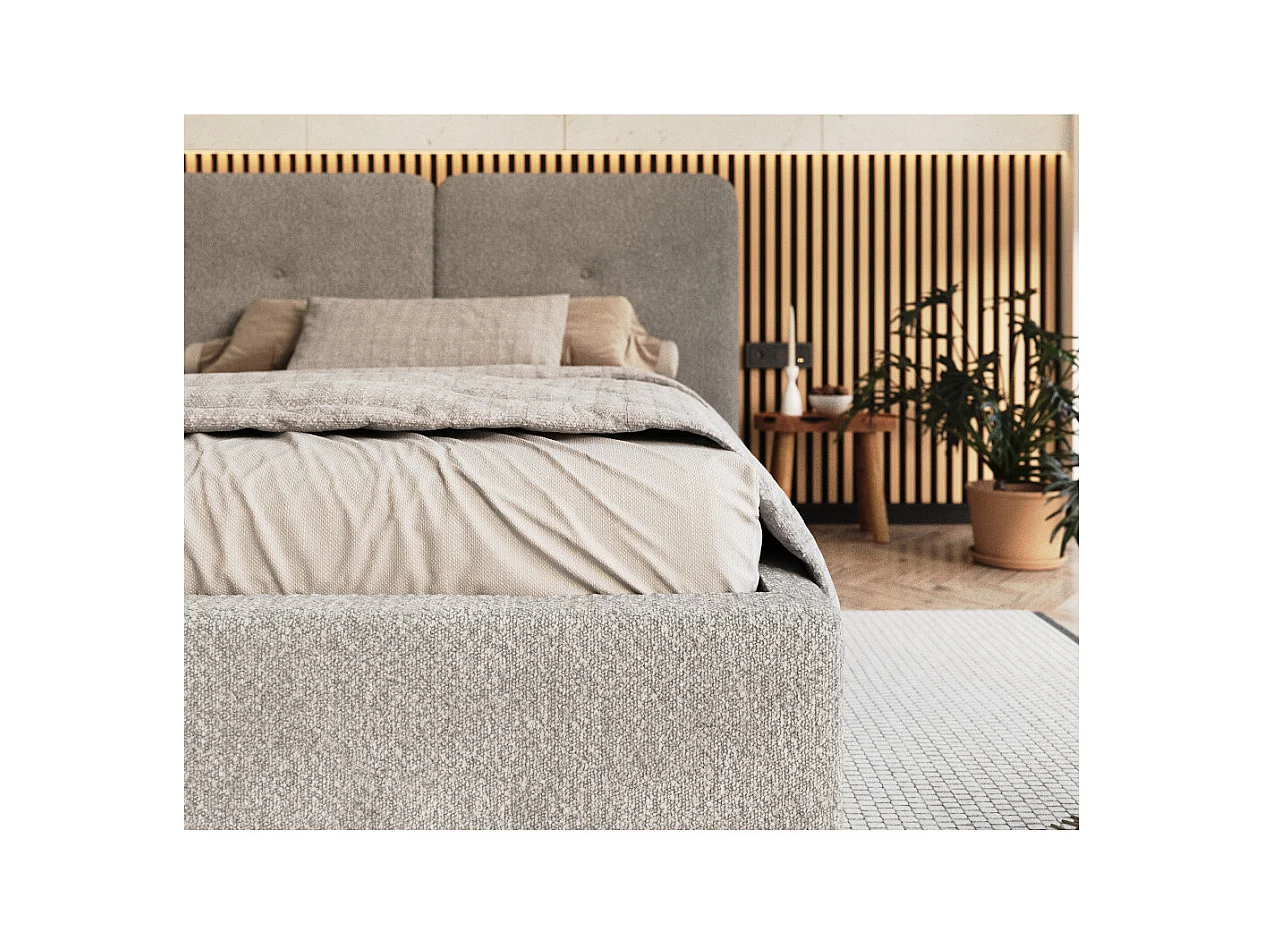 Lit Coffre Bedretto 140 x 190 cm - Tissu bouclette - avec sommier à lattes relevable Gris clair