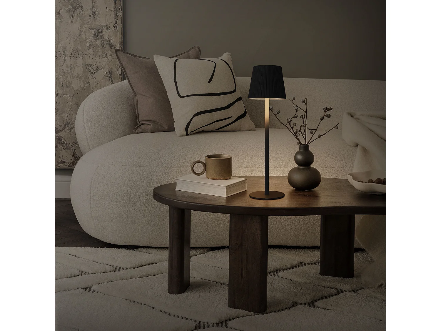 Lampe de table led Ø10x36cm noire lumière blanche chaude 4 niveaux avec capteur tactile batterie rechargeable usb éclairage dimmable autonomie longue