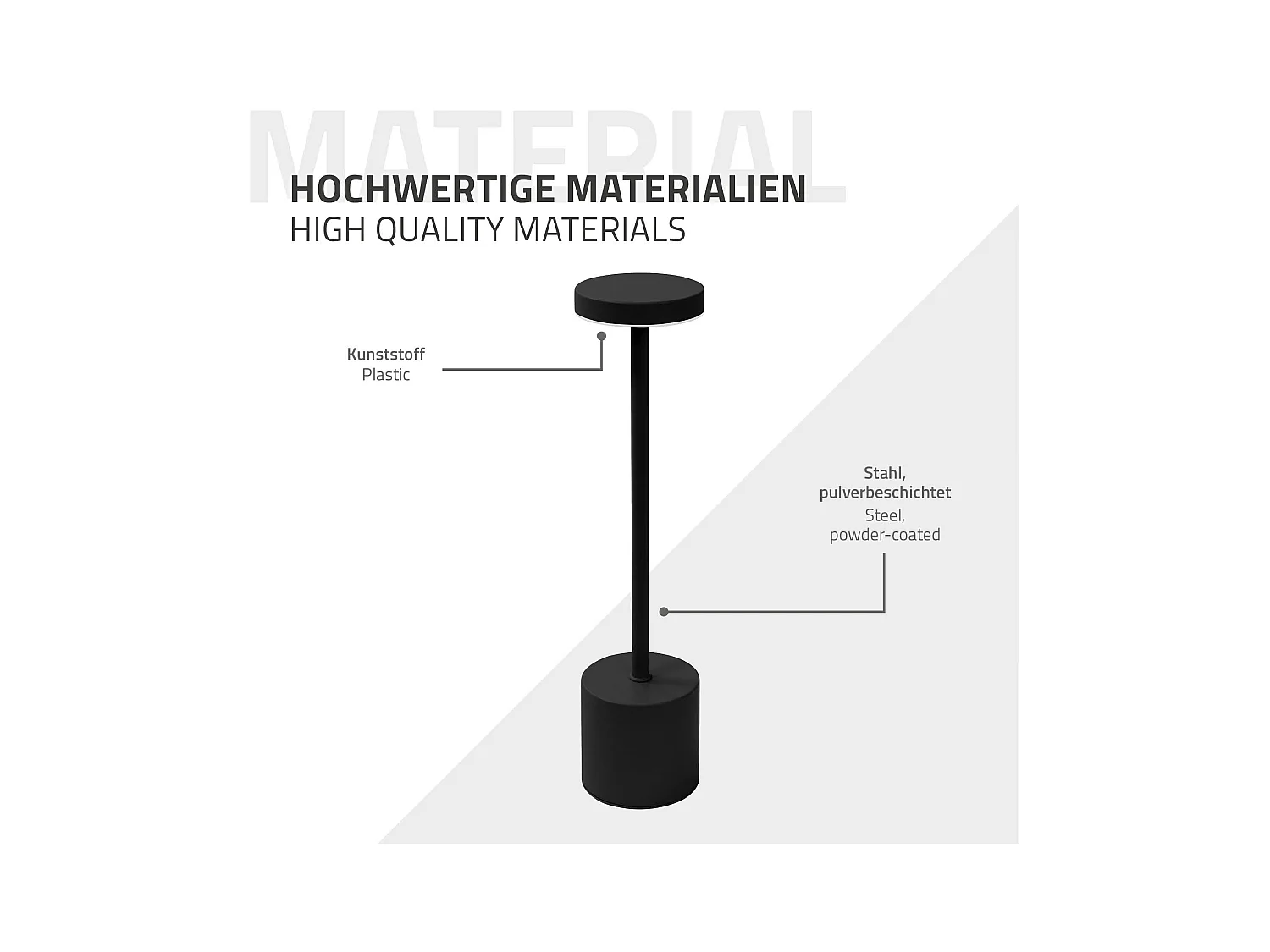Lampe de table LED Ø8x34,5cm noire 3 couleurs d'intensité réglables capteur tactile batterie rechargeable USB-C éclairage de bureau autonomie longue