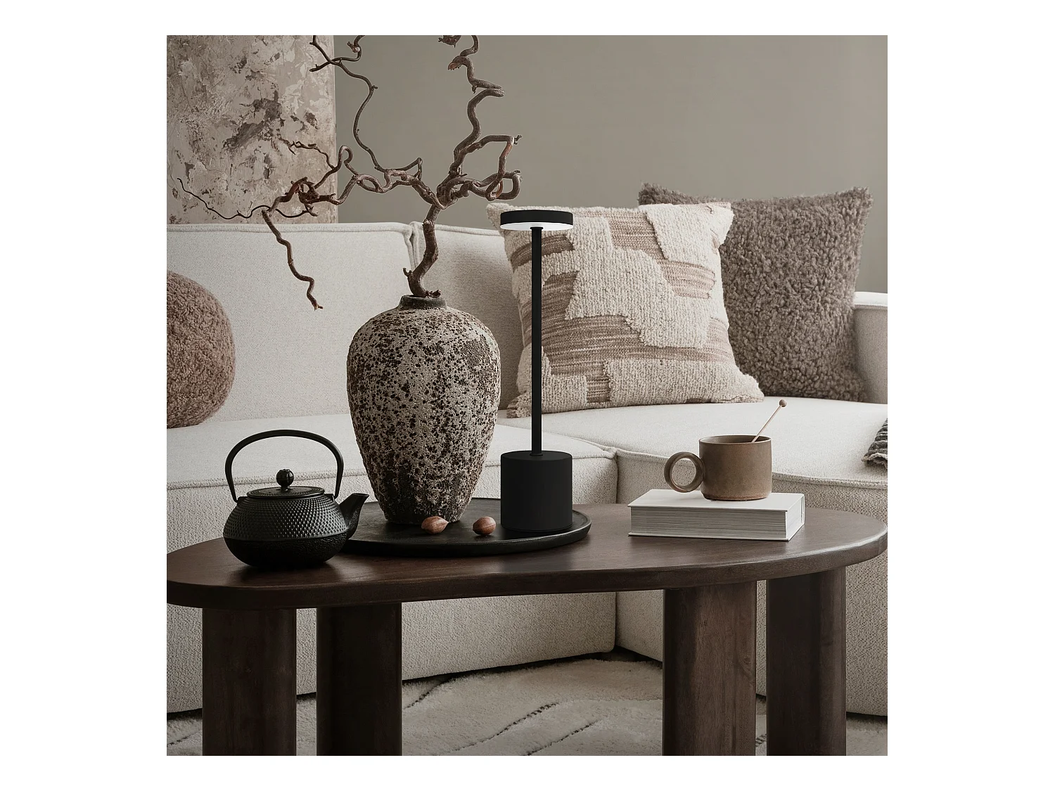 Lampe de table LED Ø8x34,5cm noire 3 couleurs d'intensité réglables capteur tactile batterie rechargeable USB-C éclairage de bureau autonomie longue