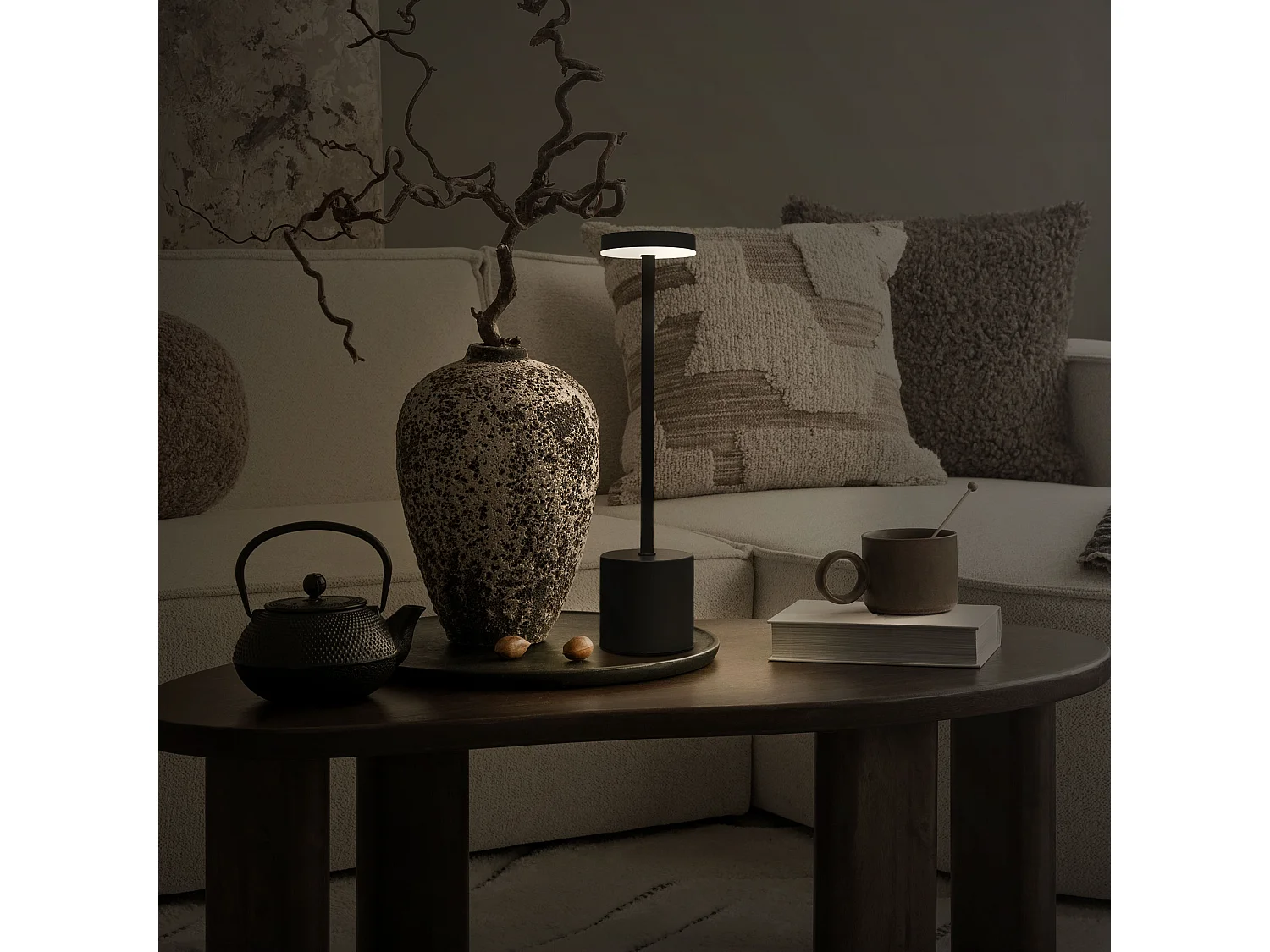 Lampe de table LED Ø8x34,5cm noire 3 couleurs d'intensité réglables capteur tactile batterie rechargeable USB-C éclairage de bureau autonomie longue