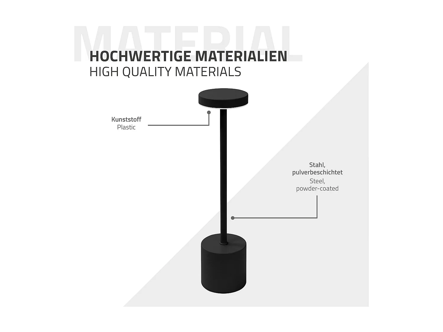 Lampe de table LED Ø8x34,5cm noire 3 couleurs d'intensité réglables capteur tactile batterie rechargeable USB-C éclairage de bureau autonomie longue