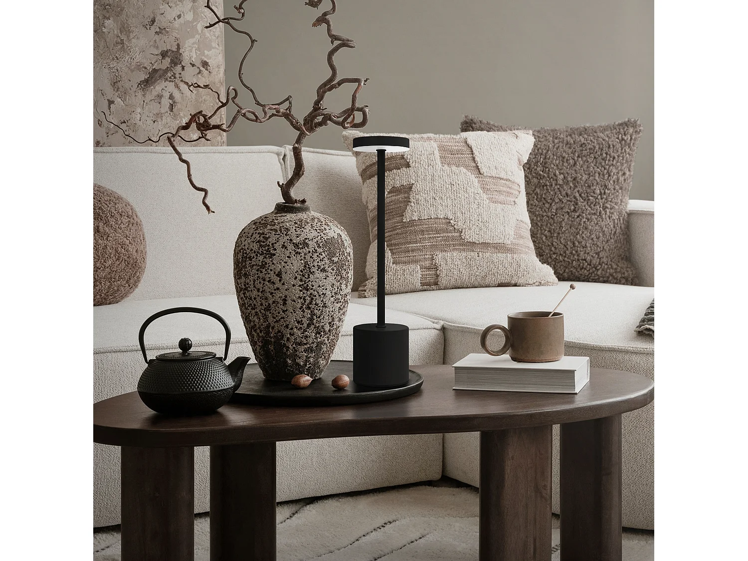 Lampe de table LED Ø8x34,5cm noire 3 couleurs d'intensité réglables capteur tactile batterie rechargeable USB-C éclairage de bureau autonomie longue