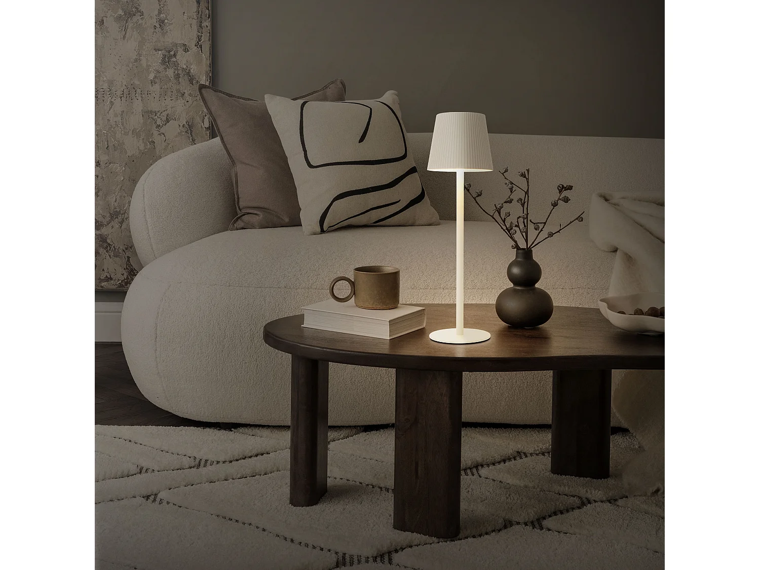 Lampe de table led Ø10x36cm blanc lumière blanche chaude 4 niveaux avec capteur tactile batterie rechargeable usb éclairage dimmable autonomie longue