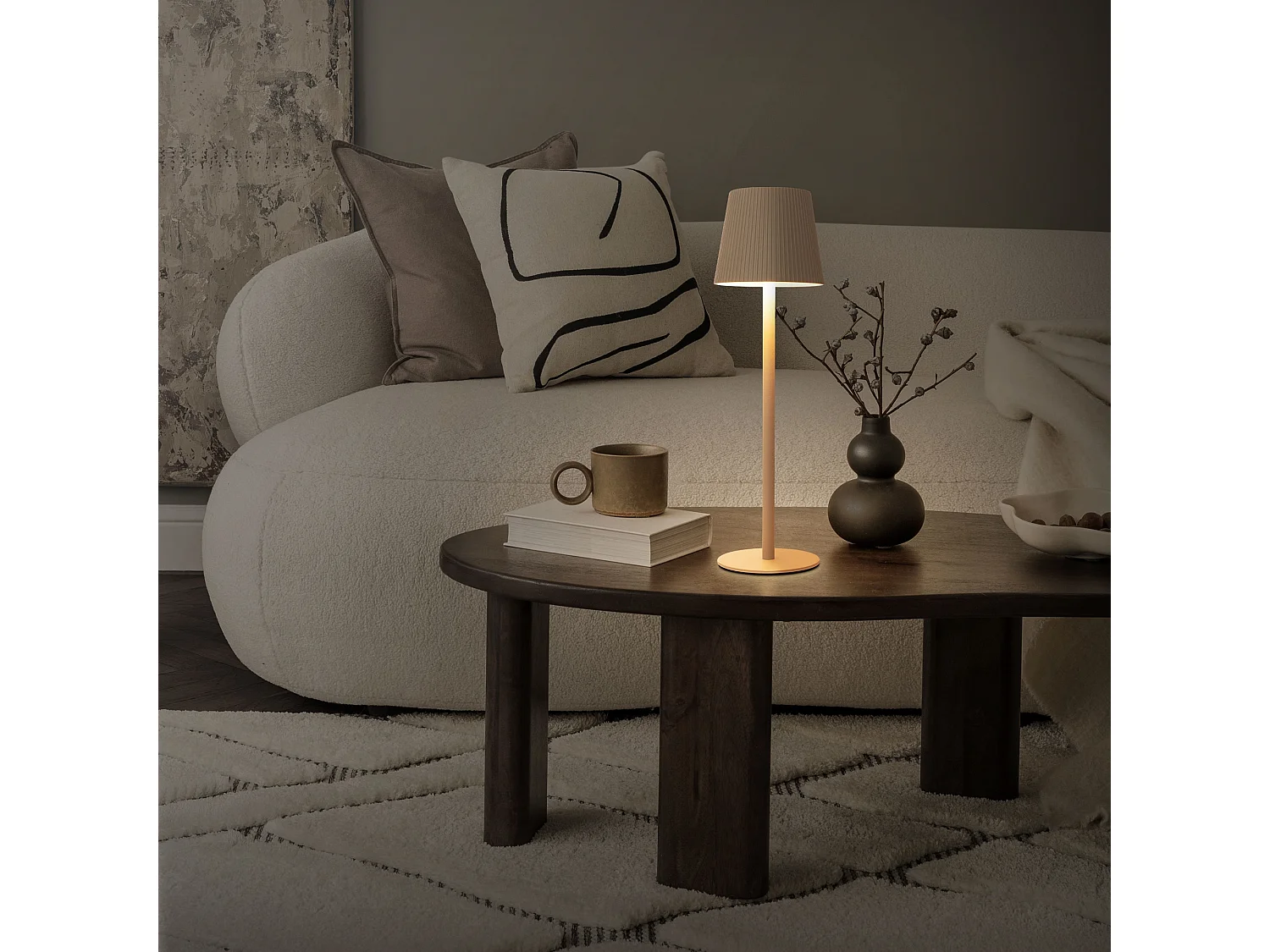 Lampe de table led Ø10x36cm crème lumière blanche chaude 4 niveaux avec capteur tactile batterie rechargeable usb éclairage dimmable autonomie longue