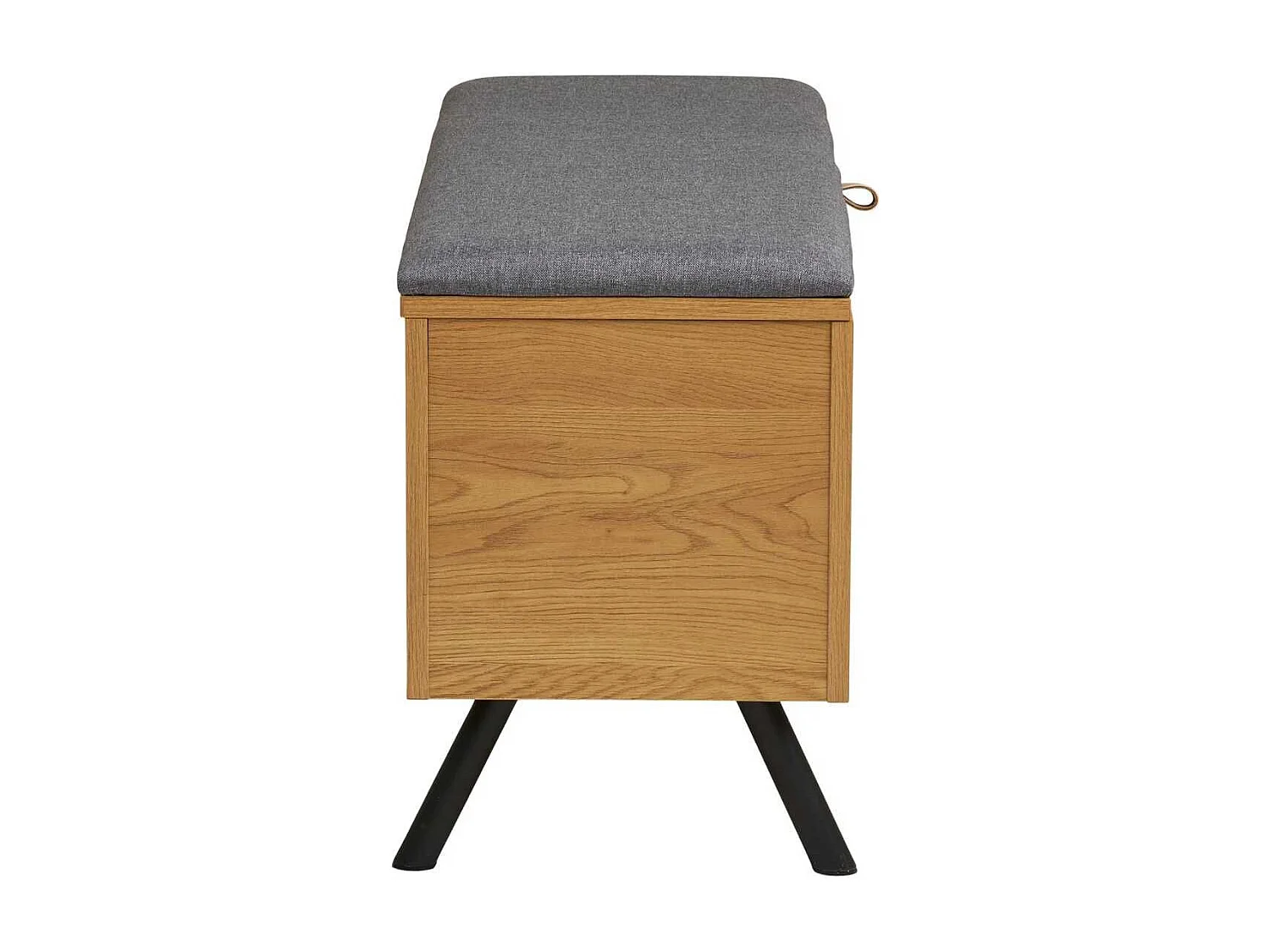 Banc coffre en mélaminé aspect chêne clair assise en tissu polyester gris - VALTIS