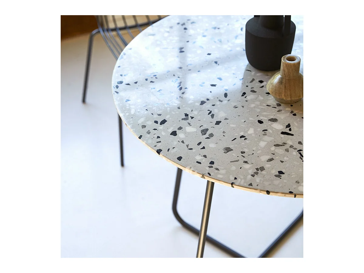 Runder Tisch Premium-Terrazzo und Metall 90 Elio Grey