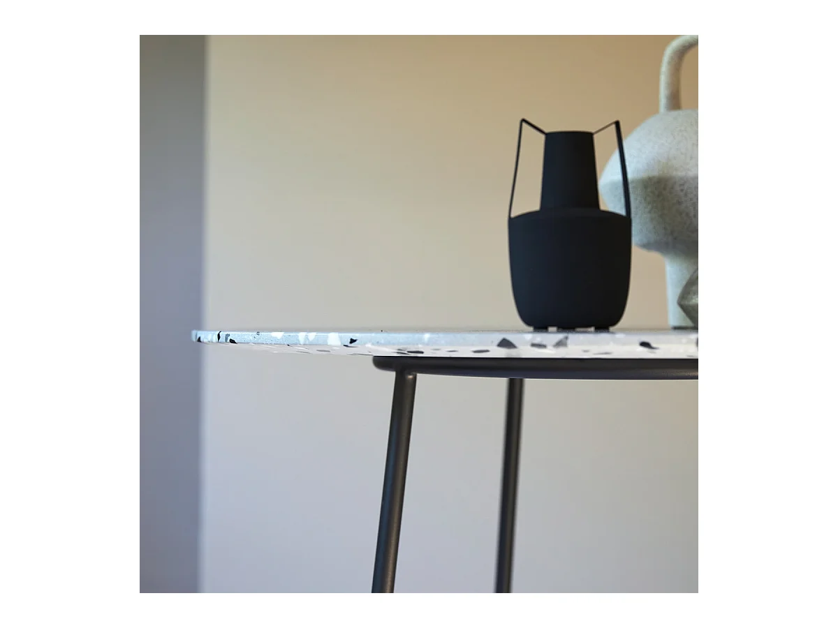 Runder Tisch Premium-Terrazzo und Metall 90 Elio Grey