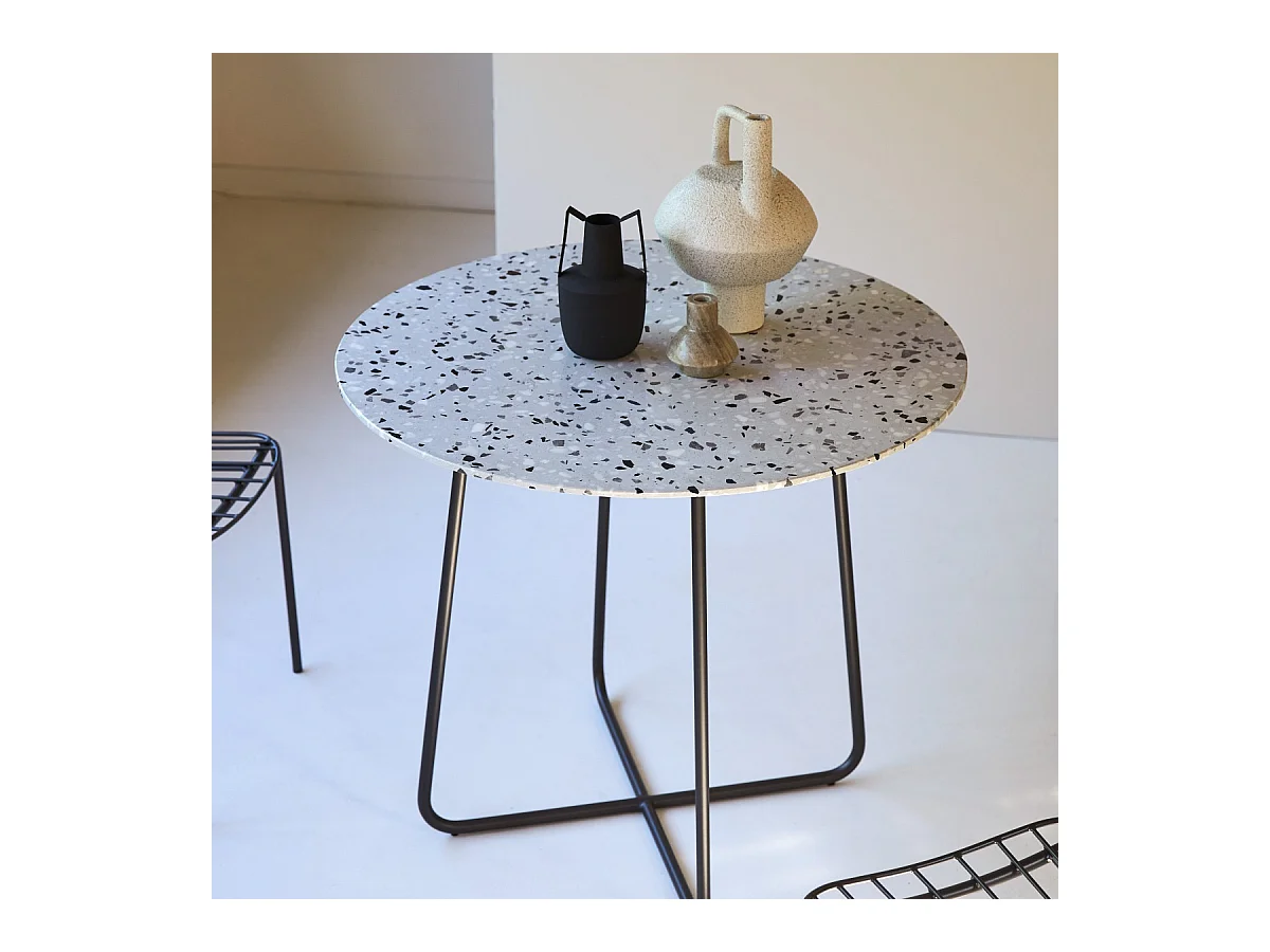 Runder Tisch Premium-Terrazzo und Metall 90 Elio Grey