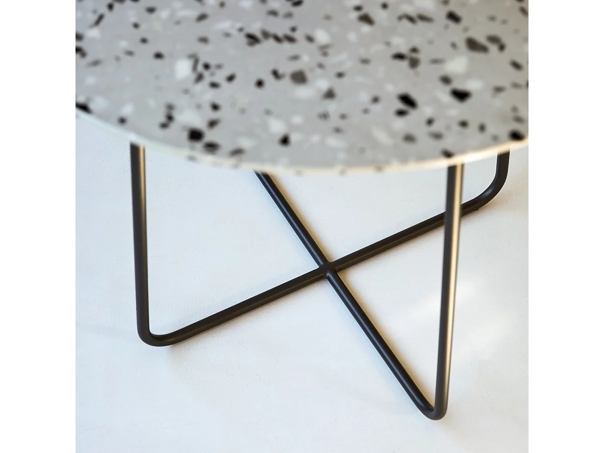 Runder Tisch Premium-Terrazzo und Metall 90 Elio Grey