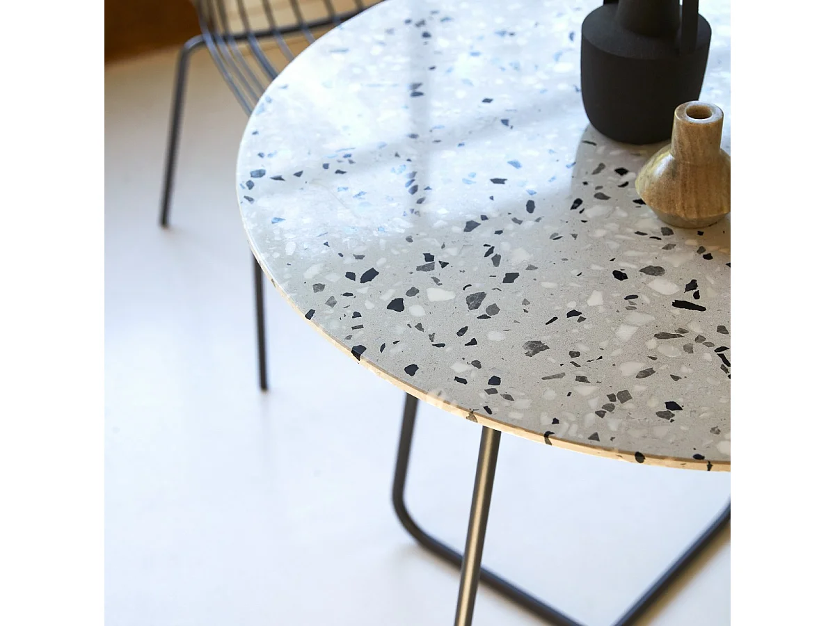 Table ronde en terrazzo premium et métal 90 Elio grey