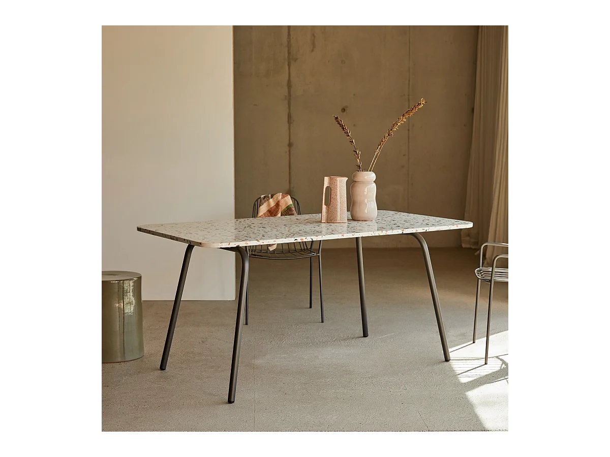 Rechteckiger Tisch aus Premium-Terrazzo und Metall 160 cm Elio brown