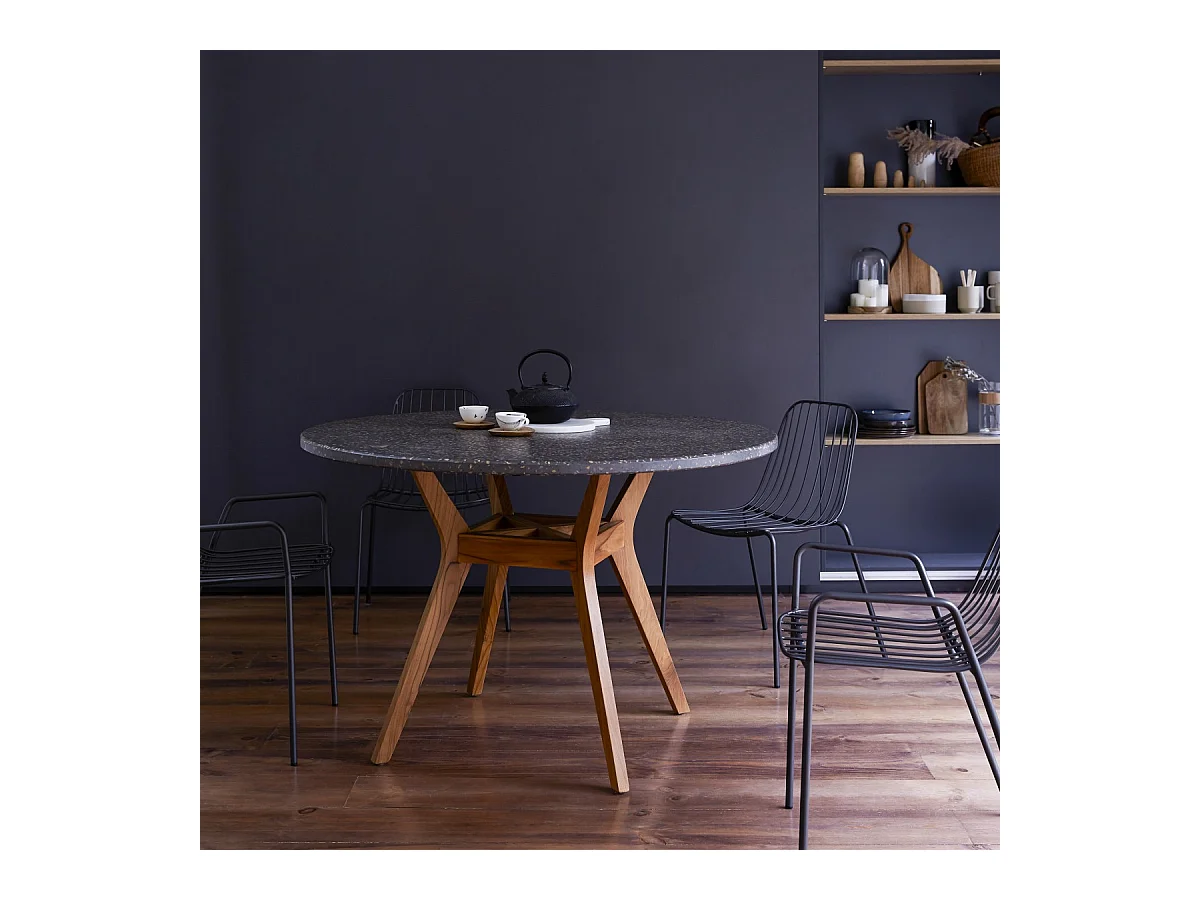 Tavolo in legno di teak e battuto di terrazzo 120 Juno