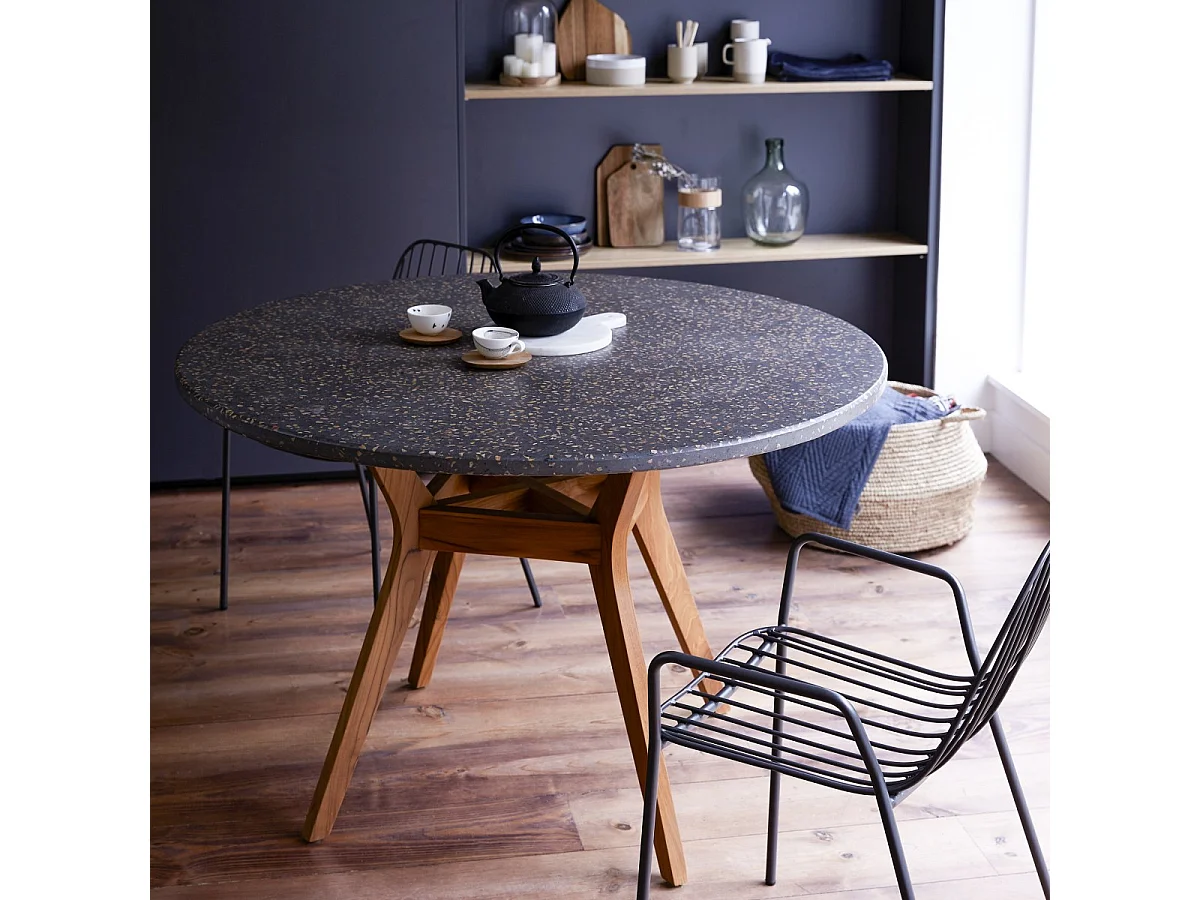 Tavolo in legno di teak e battuto di terrazzo 120 Juno