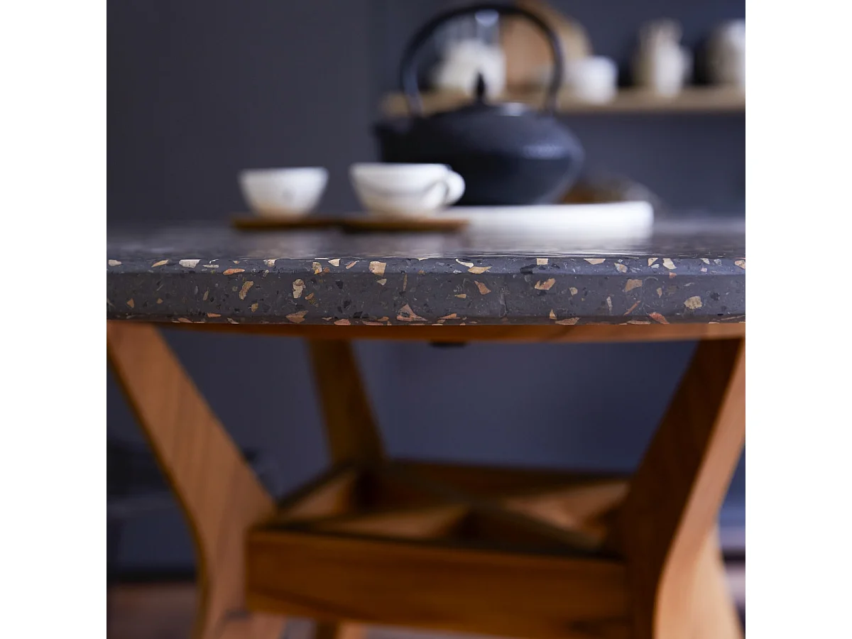 Juno - Solid teak and terrazzo table for 6 people