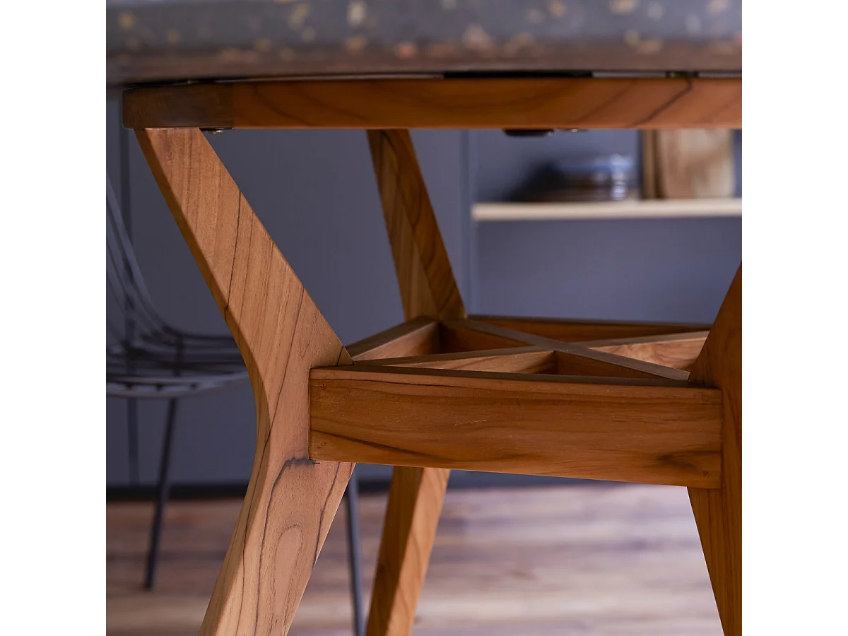 Juno - Solid teak and terrazzo table for 6 people