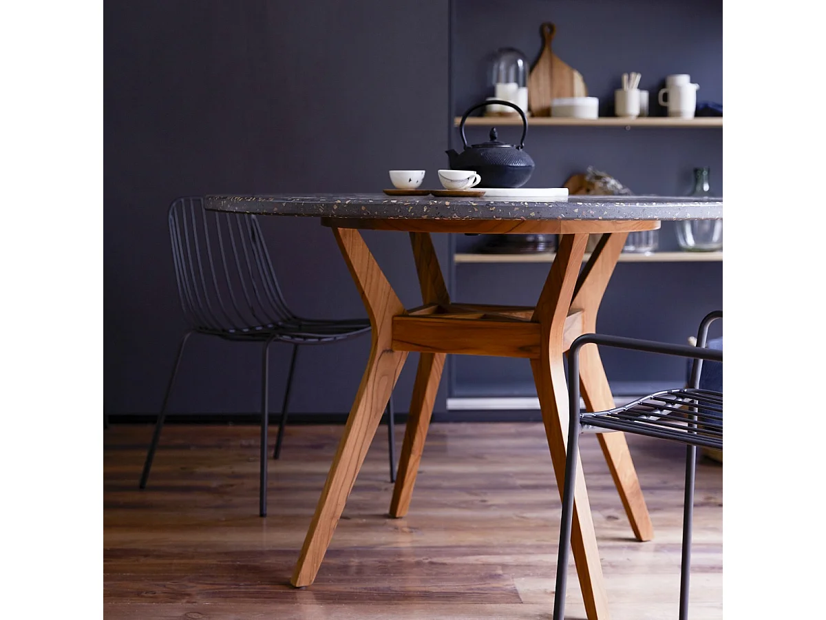 Juno - Solid teak and terrazzo table for 6 people