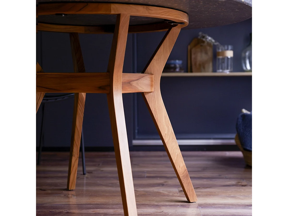 Juno - Solid teak and terrazzo table for 6 people