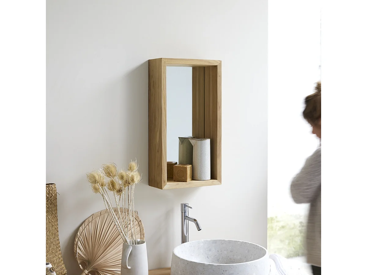 Spiegel Teakholz massiv hell 55x30 Dekoration Bad Flur Neu Tikamoon