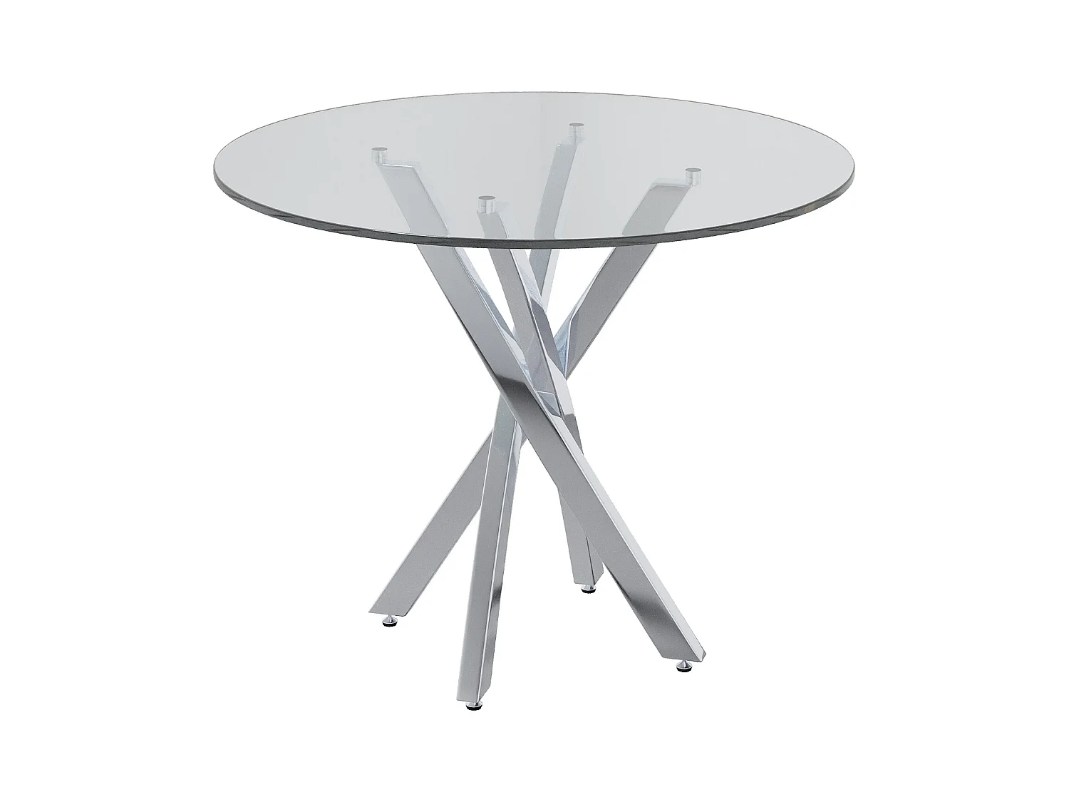 Table à manger ronde avec plateau en verre trempé et pieds argentés - pour salon et salles à manger