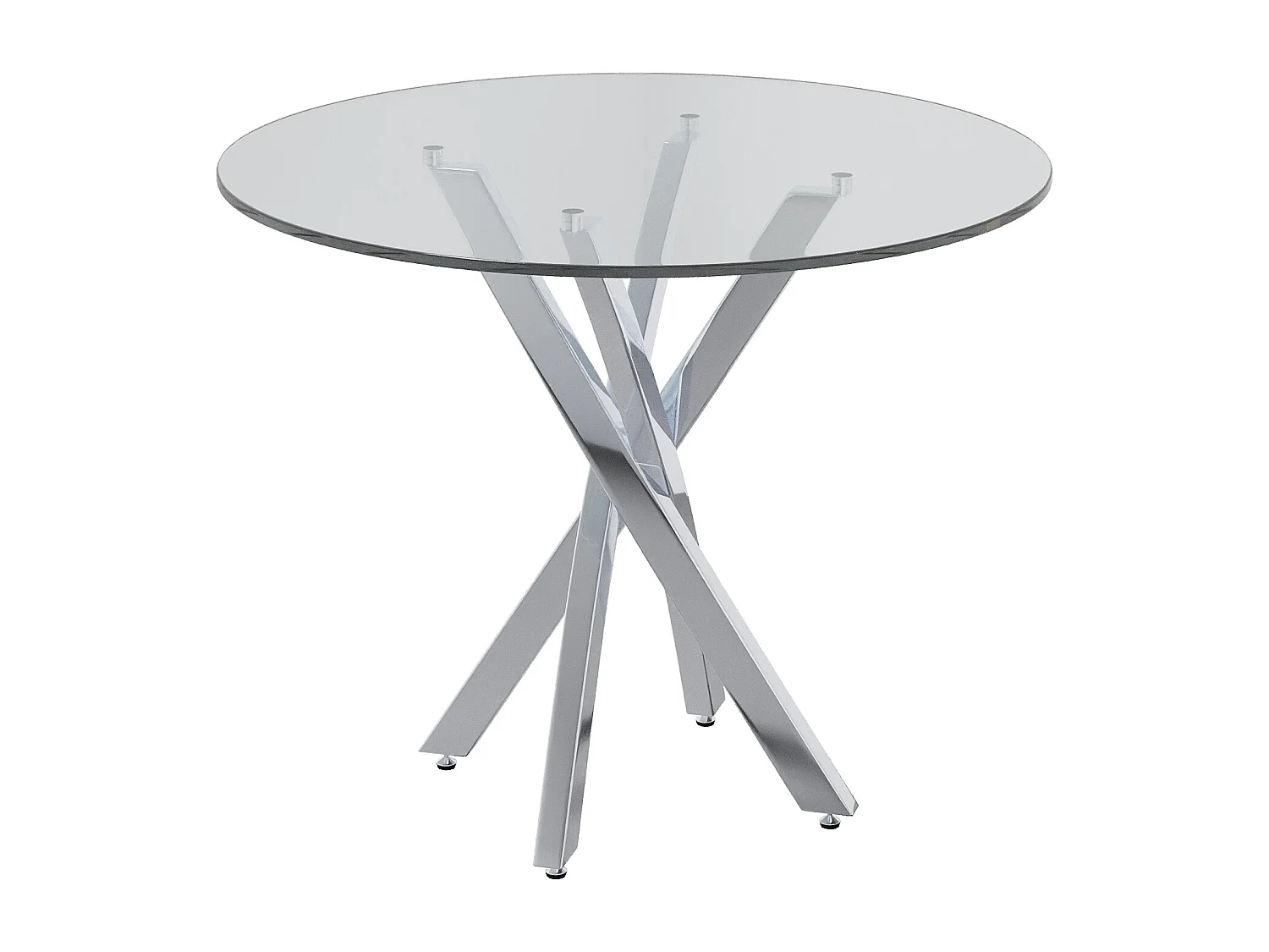 Table à manger ronde avec plateau en verre trempé et pieds argentés - pour salon et salles à manger