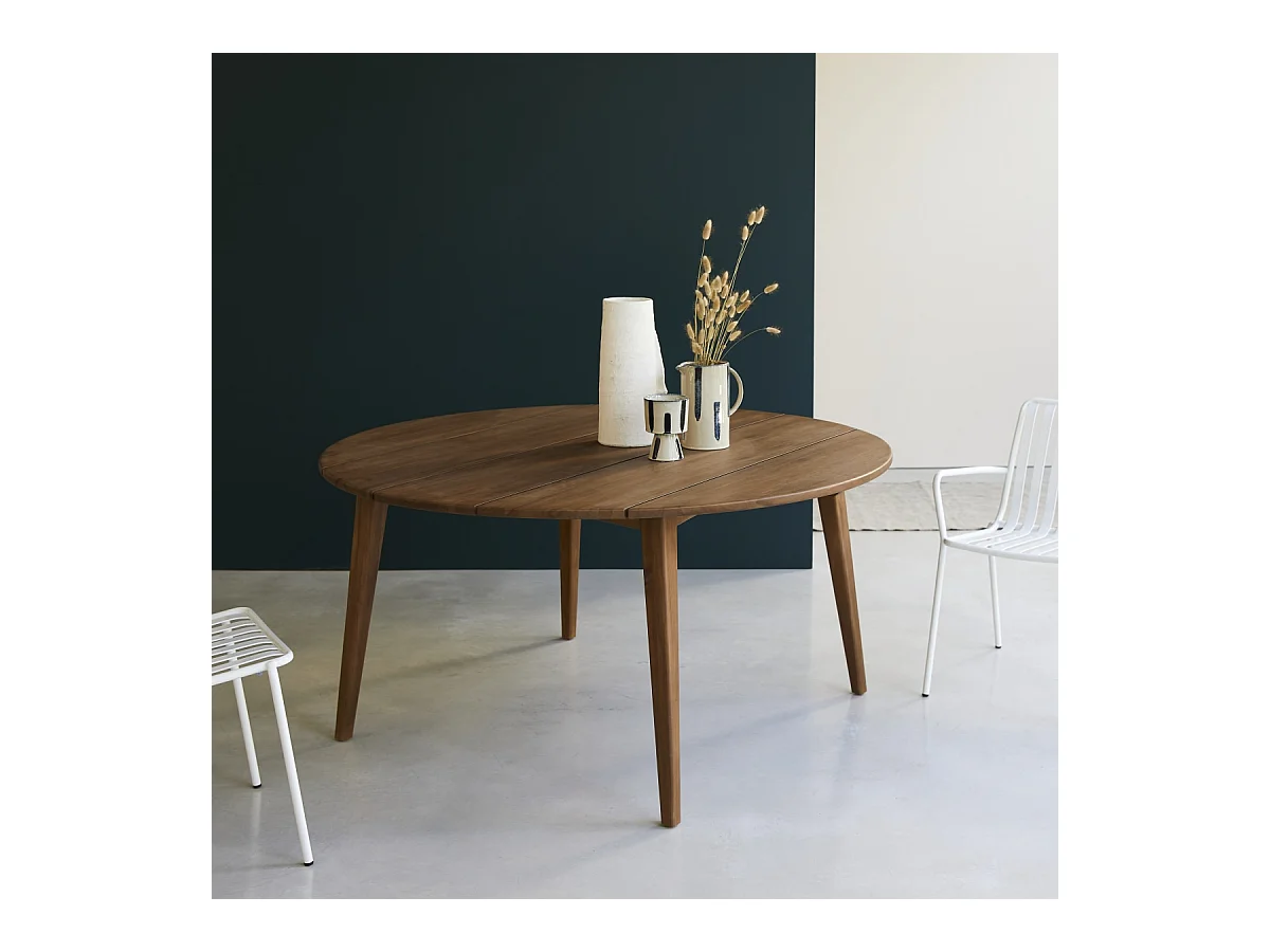 Esstisch runder Tisch aus massivem Recycling-Teak Design Karpenter 150 cm